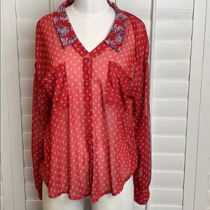 Free people size small red sheer print blouse